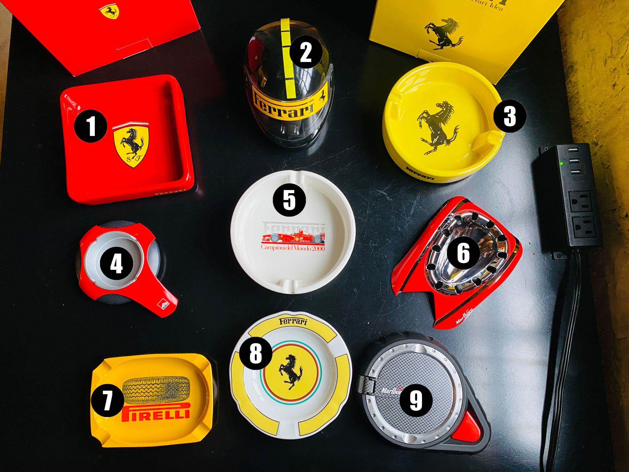 Collection of 9 vintage Ferrari & Marlboro Ashtrays — Sold