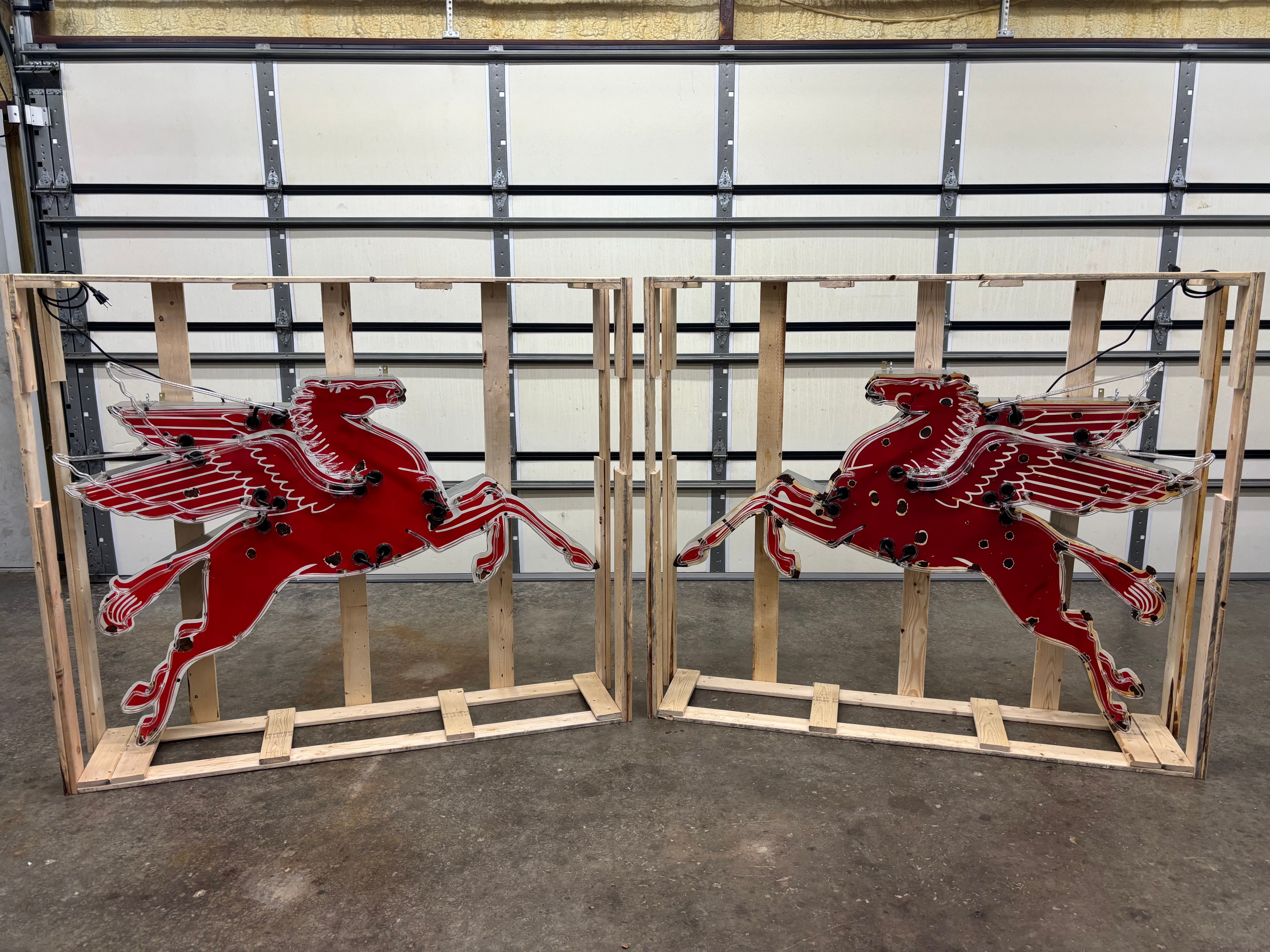 Custom Made Mobil Pegasus Left and Right Neon Signs — Auction Ended