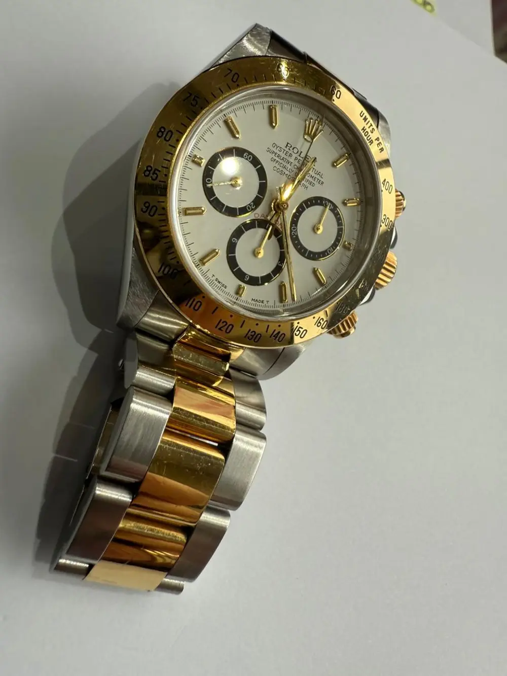 1997 Rolex Daytona Zenith 40mm White inverted 6 Steel 18K Yellow
