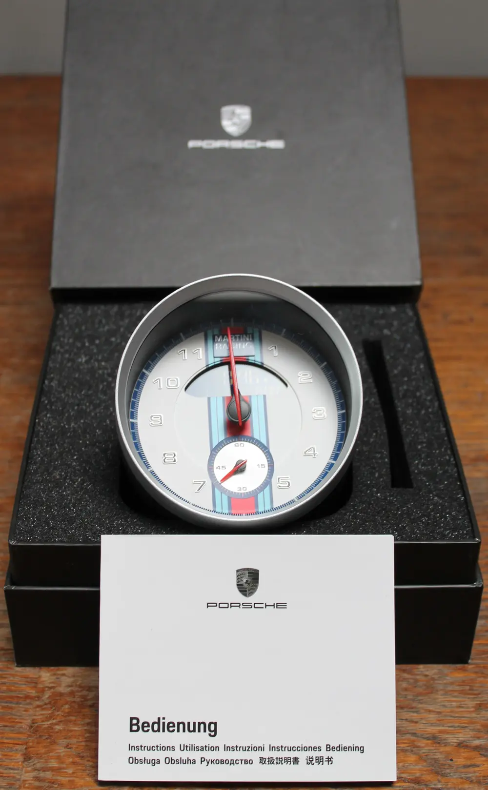 No Reserve Porsche Martini Racing Safari Watch, Desk Clock, and