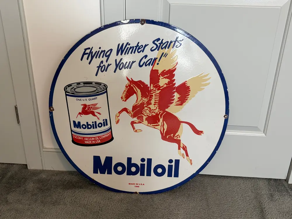 No Reserve Vintage Porcelain Mobil and Shell Gas Signs — Sold