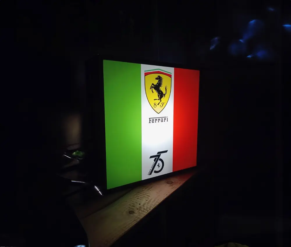 No Reserve Illuminated Ferrari 75th Anniversary Style Sign — Sold