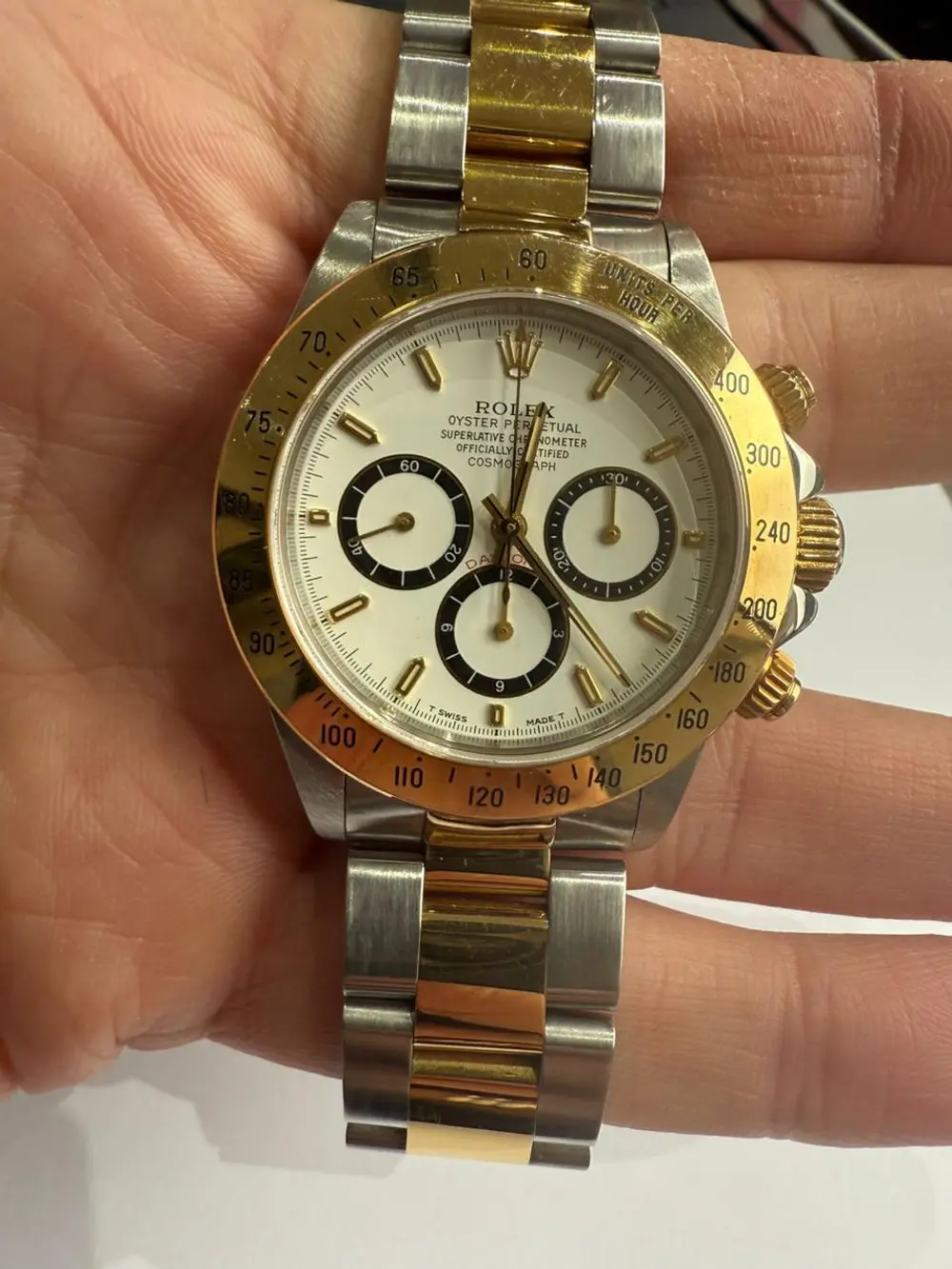 1997 Rolex Daytona Zenith 40mm White inverted 6 Steel 18K Yellow
