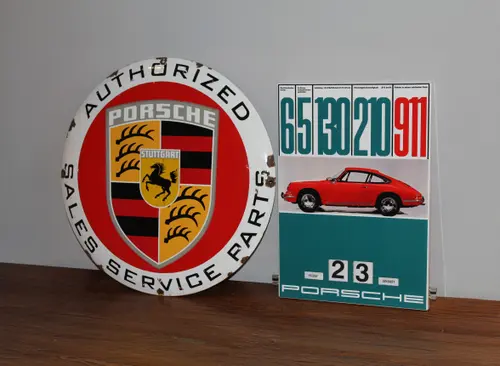 No Reserve Porsche 911 Perpetual Calendar & Porsche Enamel Sign — Sold