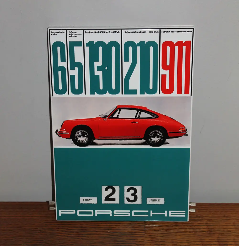 No Reserve Porsche 911 Perpetual Calendar & Porsche Enamel Sign — Sold