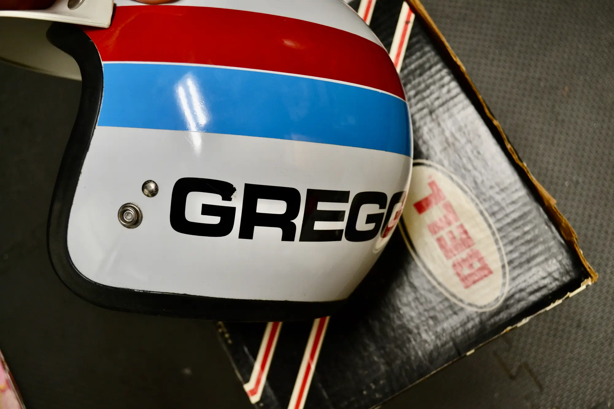 1960's Peter Gregg Brumos Porsche Racing Helmet by Bell — Sold