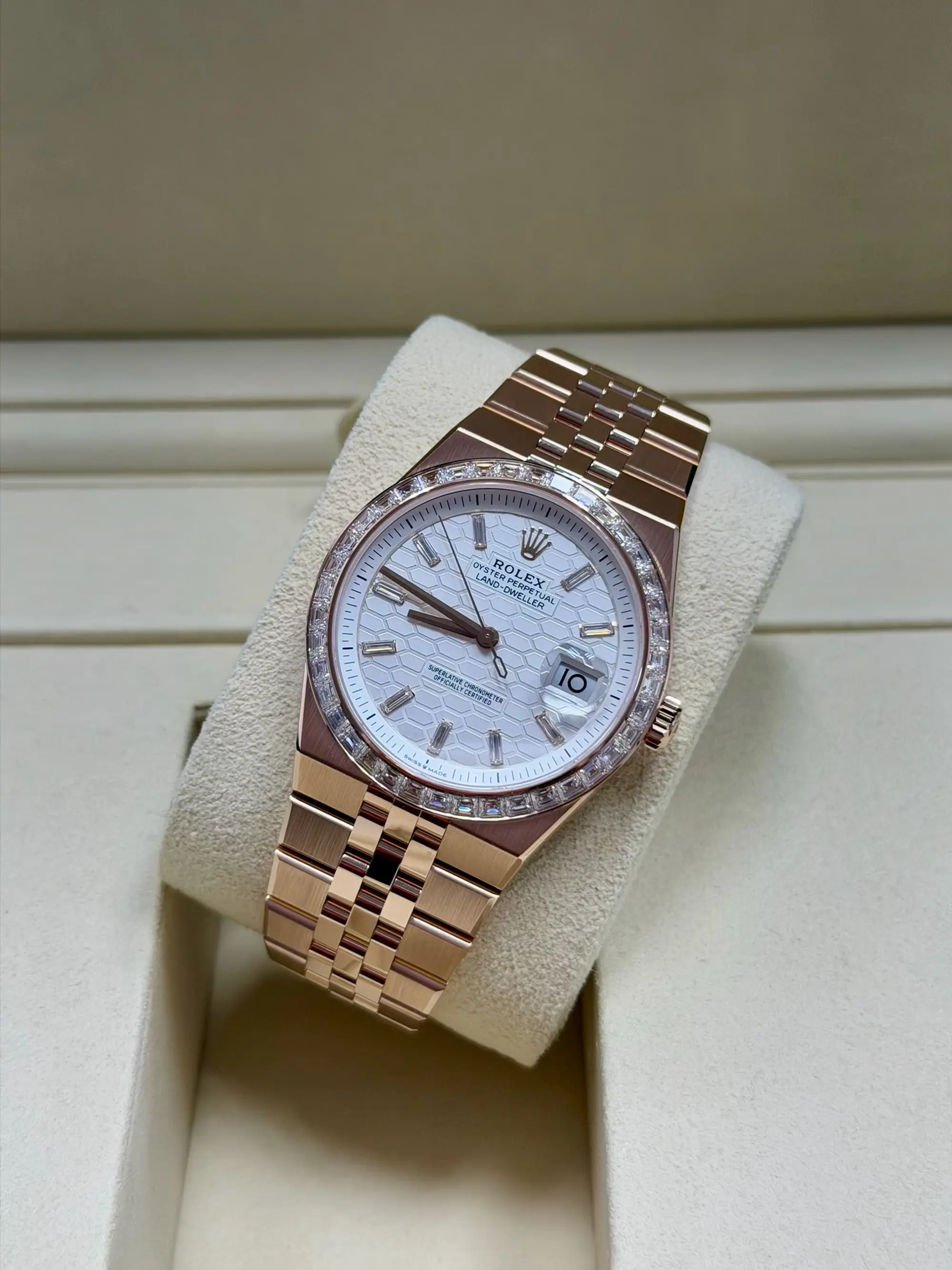 2026 Rolex Land Dweller 18k Everose Gold Diamond Bezel Watch Ref