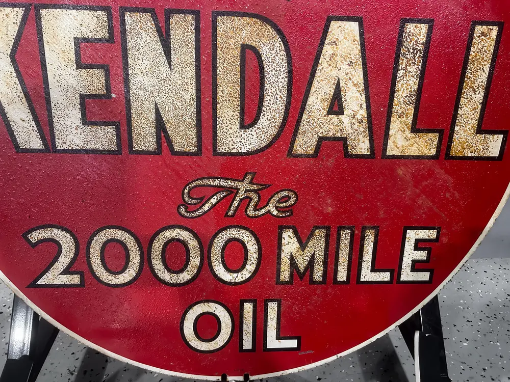 1950's Kendall Oil 'The 2000 Mile Oil' Double Sided Porcelain Sign