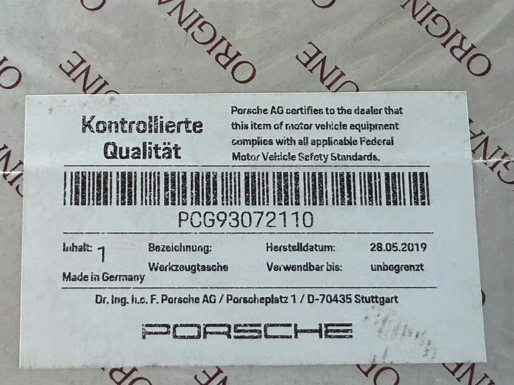 Brand New Unopened Porsche Classic 911 G (1983 to 1989) Tool Kit
