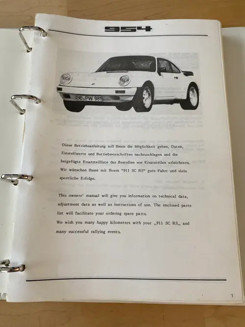 Porsche 954 911 SC/RS Owners Manual & Spare Parts Catalog — Sold