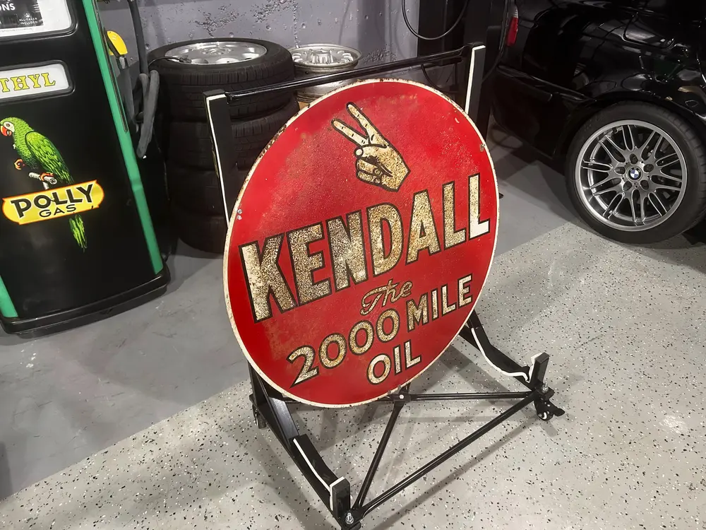 ビンテージ　ミッドセンチュリー　オブジェ　50s オリエンタル 1950's Kendall Oil 'The 2000 Mile Oil' Double Sided Porcelain Sign
