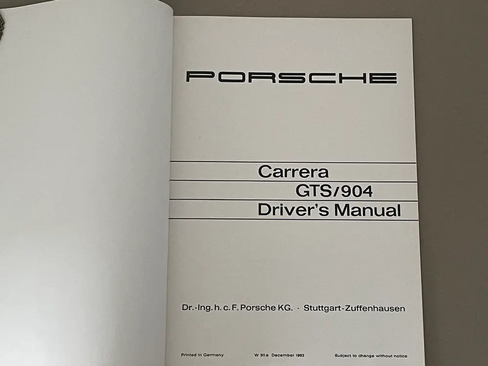 Original Porsche 904 Carrera GTS English Literature Collection