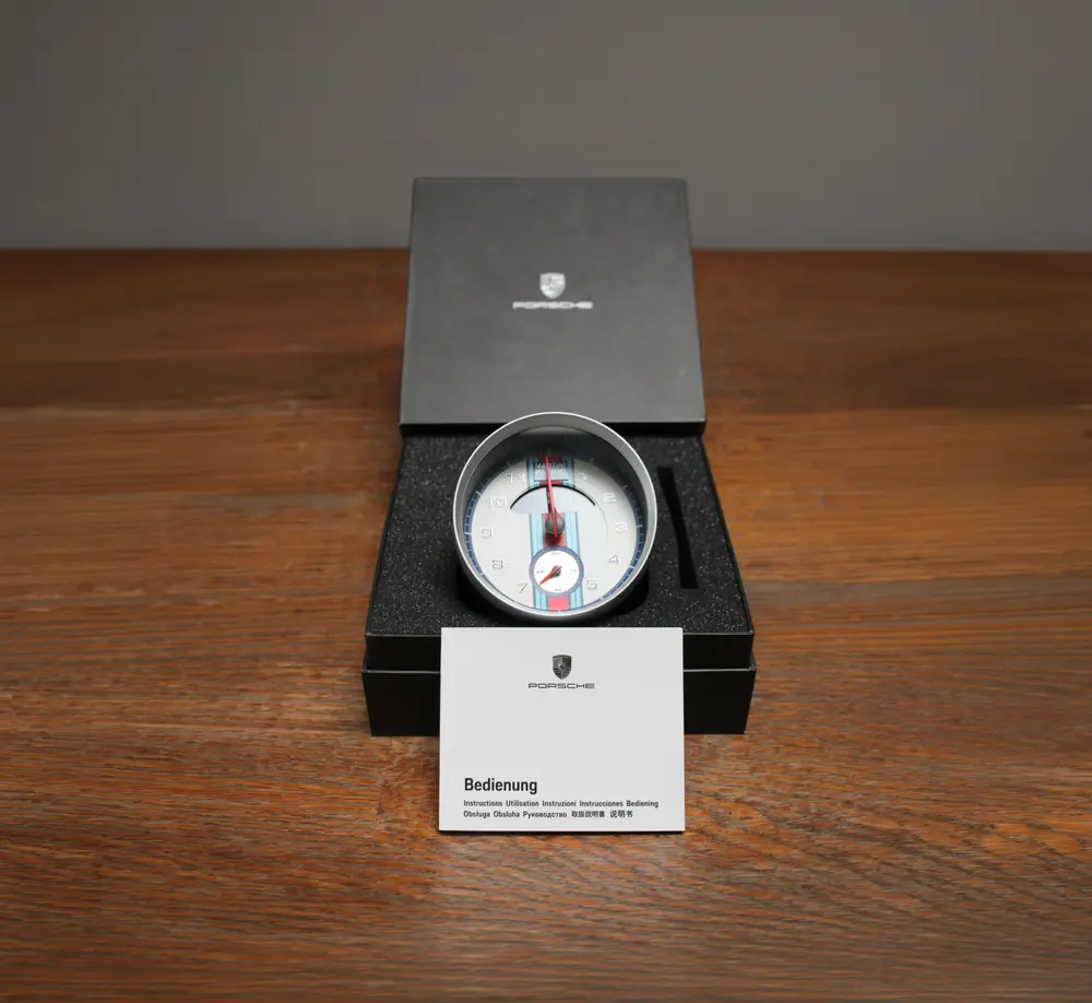 No Reserve Porsche Martini Racing Safari Watch, Desk Clock, and