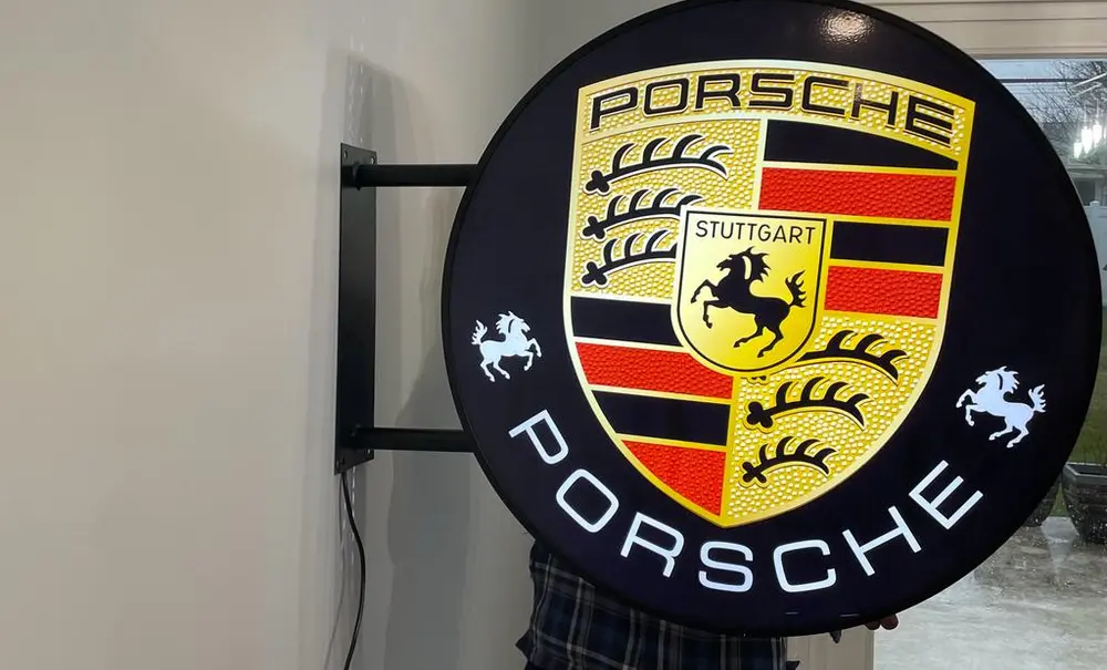 No Reserve Double-Sided Illuminated Porsche Style Sign — Sold