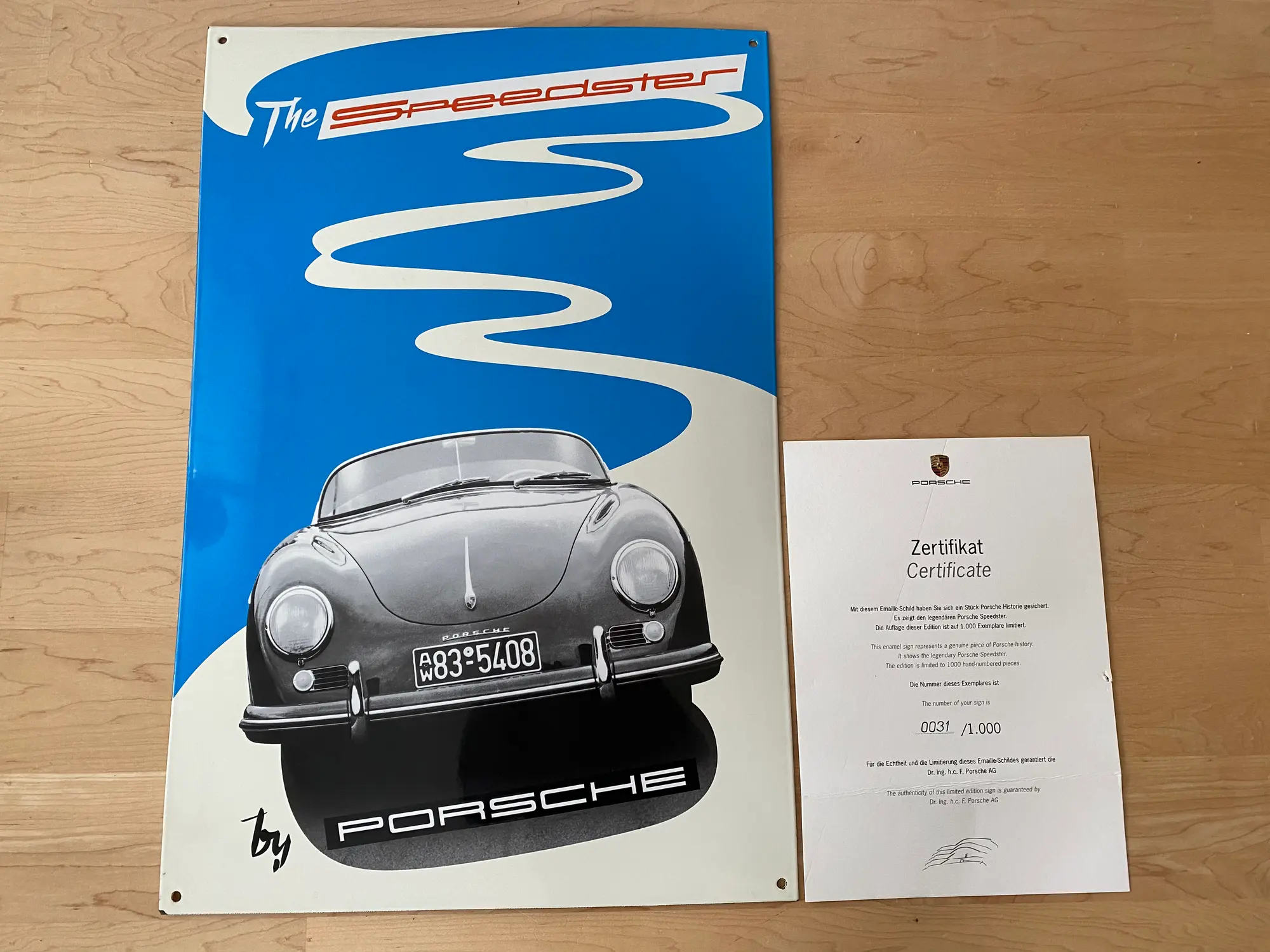 マメページ No Reserve Limited Production Porsche 356 Speedster Enamel Sign — Sold