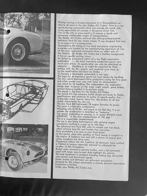 Original Shelby AC Cobra Sales Brochure — Auction Ended | PCARMARKET