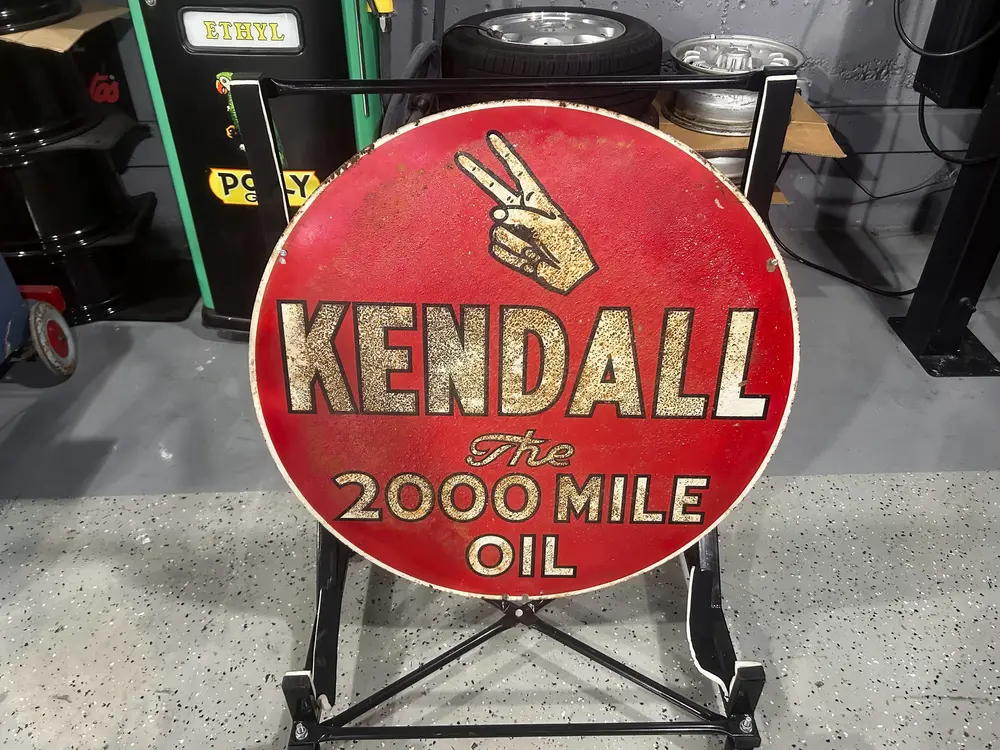 1950's Kendall Oil 'The 2000 Mile Oil' Double Sided Porcelain Sign