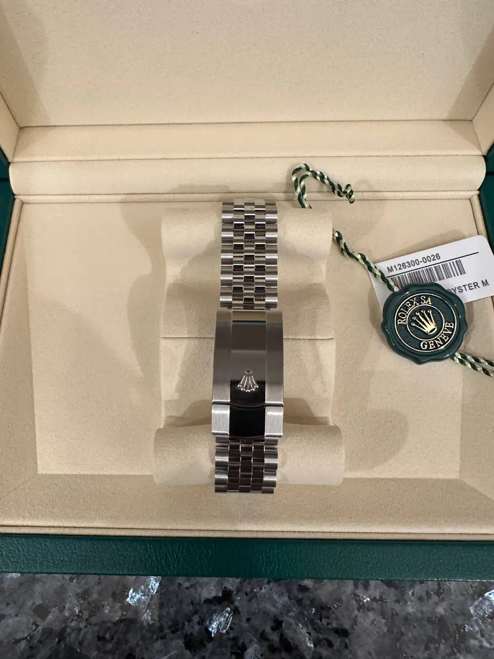 New Unworn Rolex Datejust Green Ombre Dial Watch Ref. 126300 Full Set