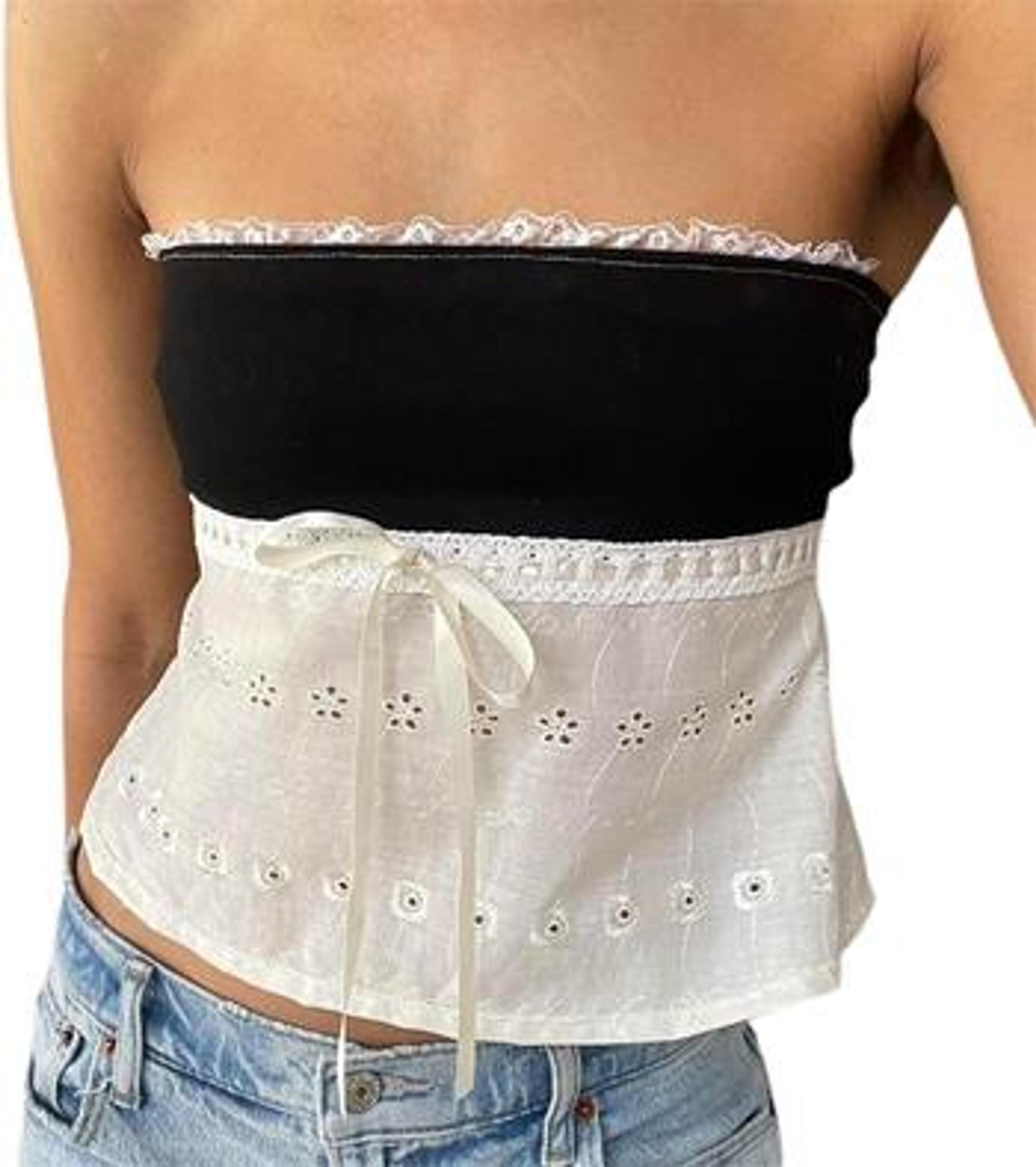 sale-(69) Womens Y2k Sexy Sheer Lace Frill Strapless Tube Crop Tops Fairy Grunge Sleeveless Bustier Summer Bandeau Vest Tops Size L