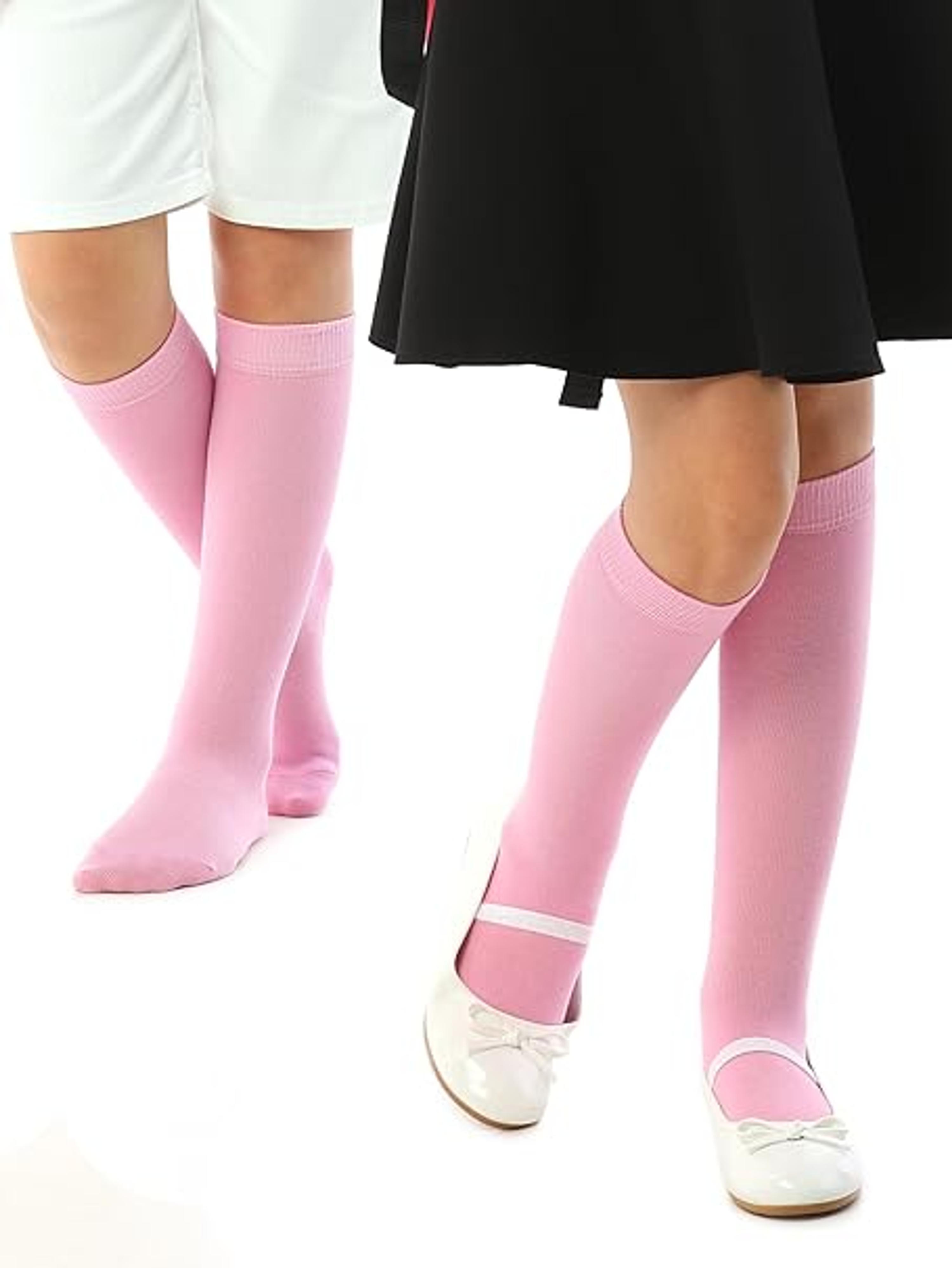 sale-(48) 3 Pairs Silky Soft Premium Socks Absorb Sweat, Knee High Long Dress School Uniform Pink Size 9-11