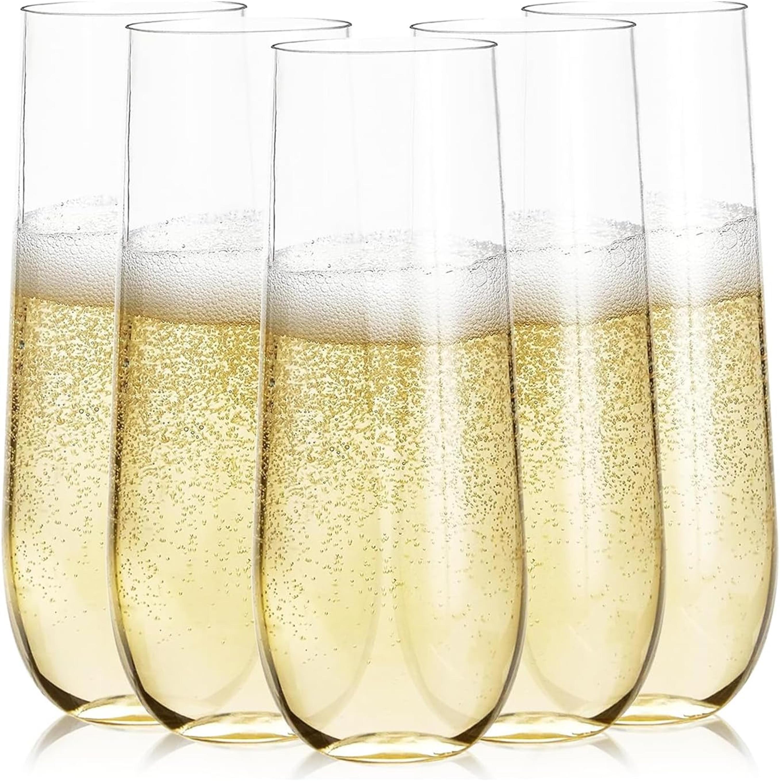 sale-(78) Prestee 24 Plastic Champagne Flutes - 9oz Heavy Duty Stemless Plastic Wine Glasses for Parties - Disposable Clear Toasting Glasses, Mimosa Glass for New Year’s Eve Party Supplies