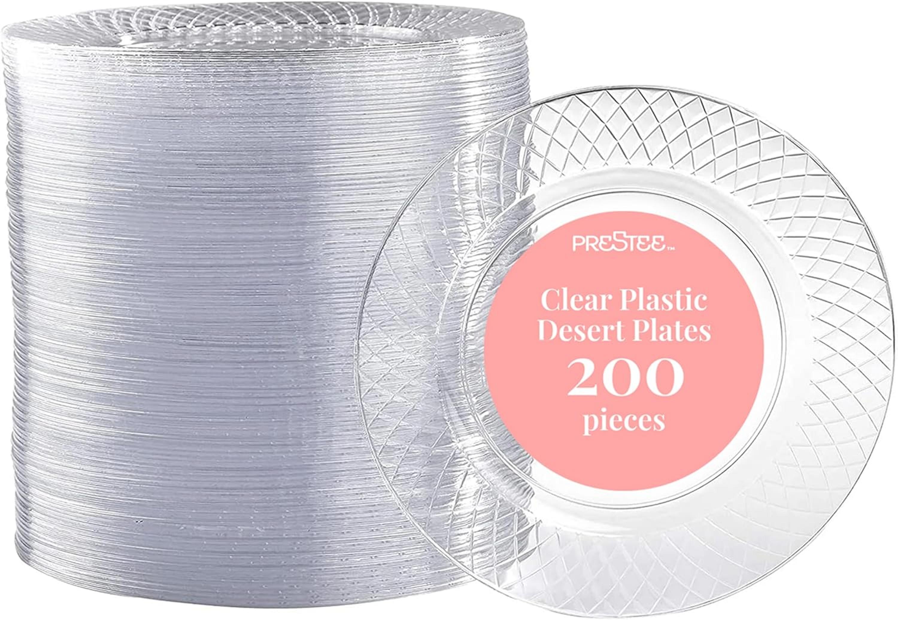 sale-(75) Prestee 200 Clear Dessert Plates - Disposable Heavy Duty, 6.25 Inch Elegant Wedding Cake Plates, Durable Round Party Plate for Appetizers and Events, Premium Small Plate for All Occasions