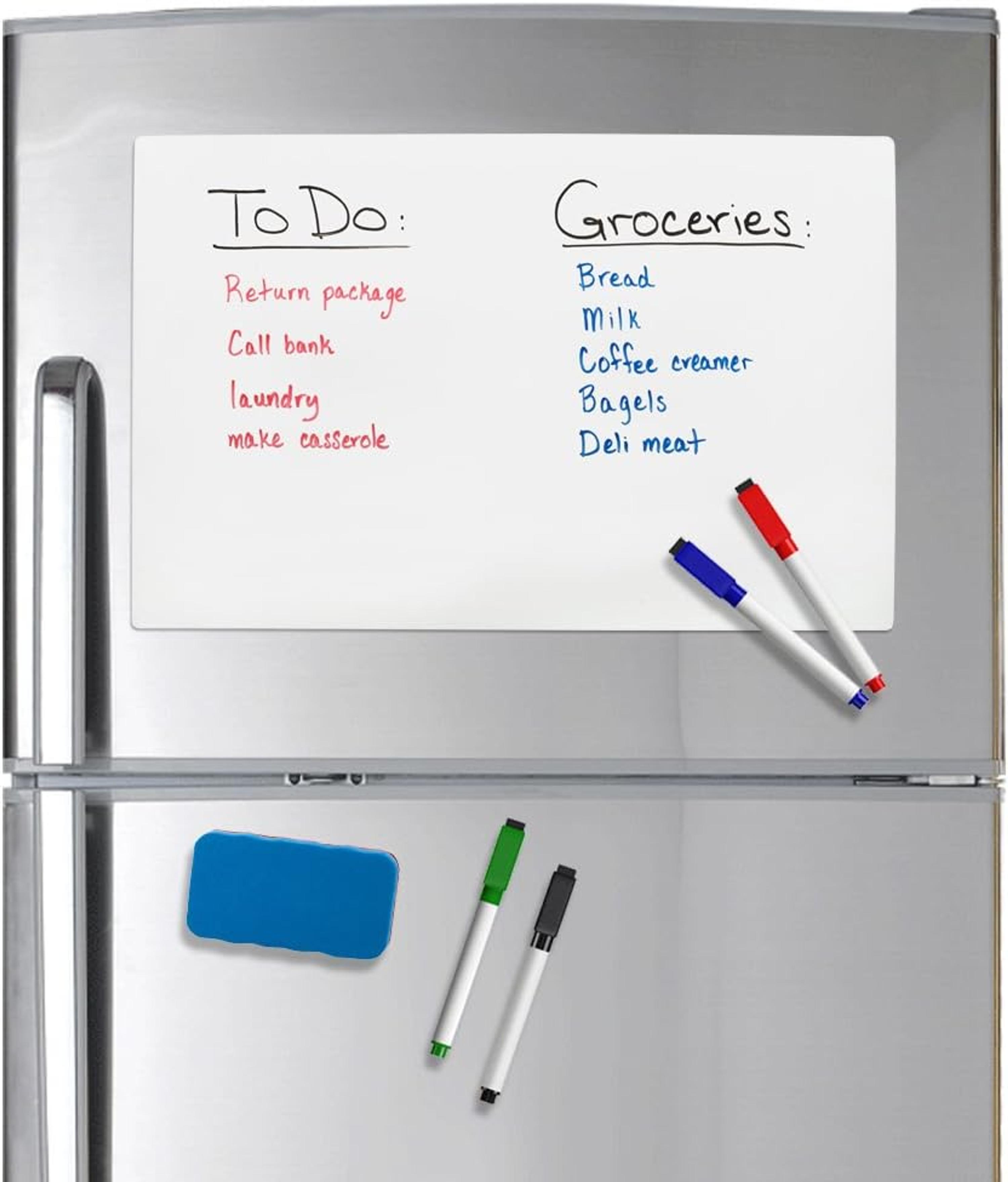 sale-(44) 2 - Refridge Reminder Magnetic Dry Erase Whiteboard 17 X 11 Sheet for Refrigerator with Stain Resistant Technology. Set of 4 Magnetic Markers and a Big Magnetic Eraser