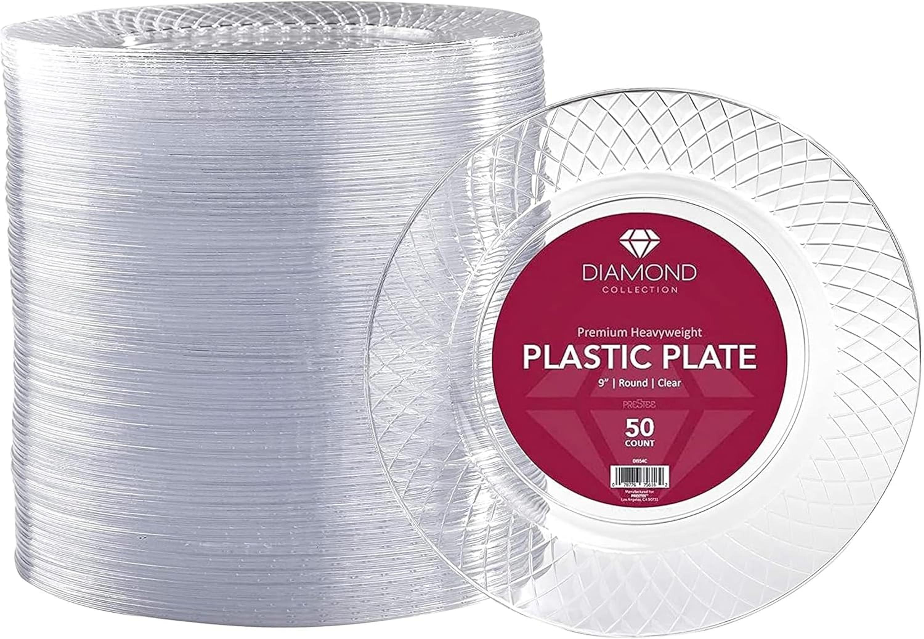sale-(79) Prestee Clear Plastic Disposable Plates, 50 Pcs of 9 Inch Heavy Duty Dinnerware - Elegant Clear Plastic Plates for Party, Weddings, Holidays, or Everyday Use, Durable and Stylish