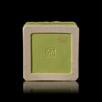 A Chinese Carved Lime-Green Glazed Porcelain 'Dragons' Square Seal Paste Box and Cover, Late Qing Dynasty, Wang Bingrong Impressed Seal Mark 清晚期 王炳榮款檸檬綠釉模印雕二龍戲珠紋方型蓋盒