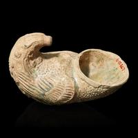 A Chinese Green Glazed Pottery 'Parrot' Rhyton Cup, Tang Dynasty 唐 綠釉鸚鵡杯