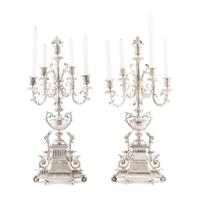 A Pair of Napoleon III Silvered Bronze Six-Light Candelabra
