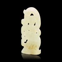 A Rare Chinese White Jade Dancing Figural Pendant, Western Han Dynasty 西漢 雙面白玉舞人珮