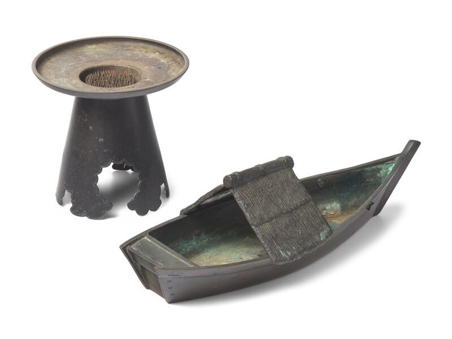 Two Japanese Bronze Ikebana Flower Vessels, 19th/20th Century