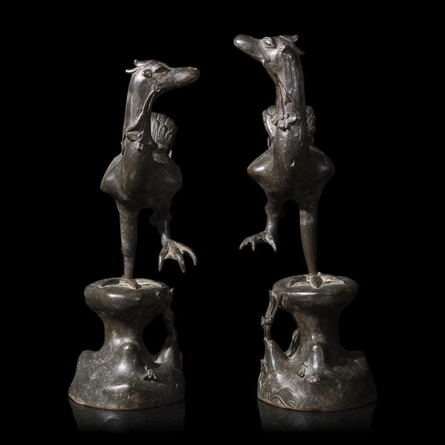 A Pair of Chinese Bronze Ducks, Ming Dynasty 明 銅鳧一對