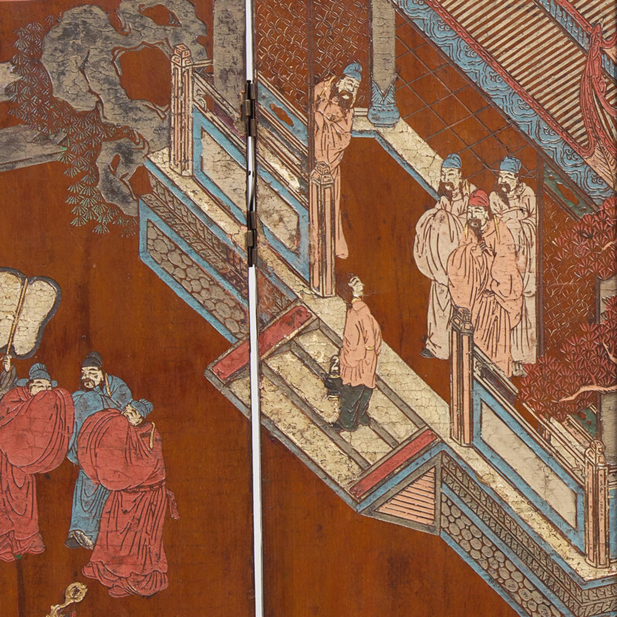 A Chinese Eight-Panel 'Figural' Coromandel Floor Screen, 18th Century 清中期 款彩人物图八扇屏