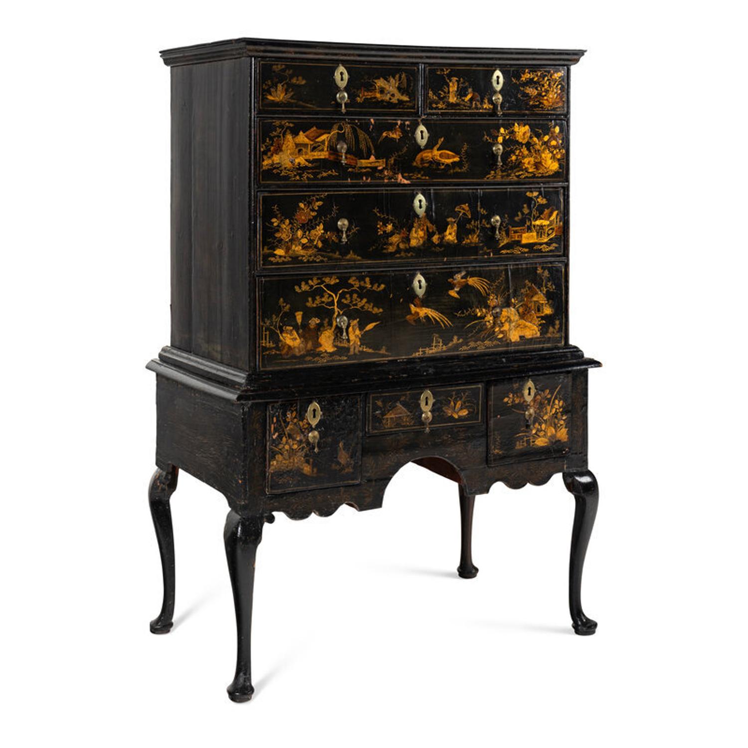 A Queen Anne Black-Japanned High Chest