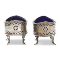 A Pair of George III Engraved and Pierced Silver Lozenge-Form Salt Cellars