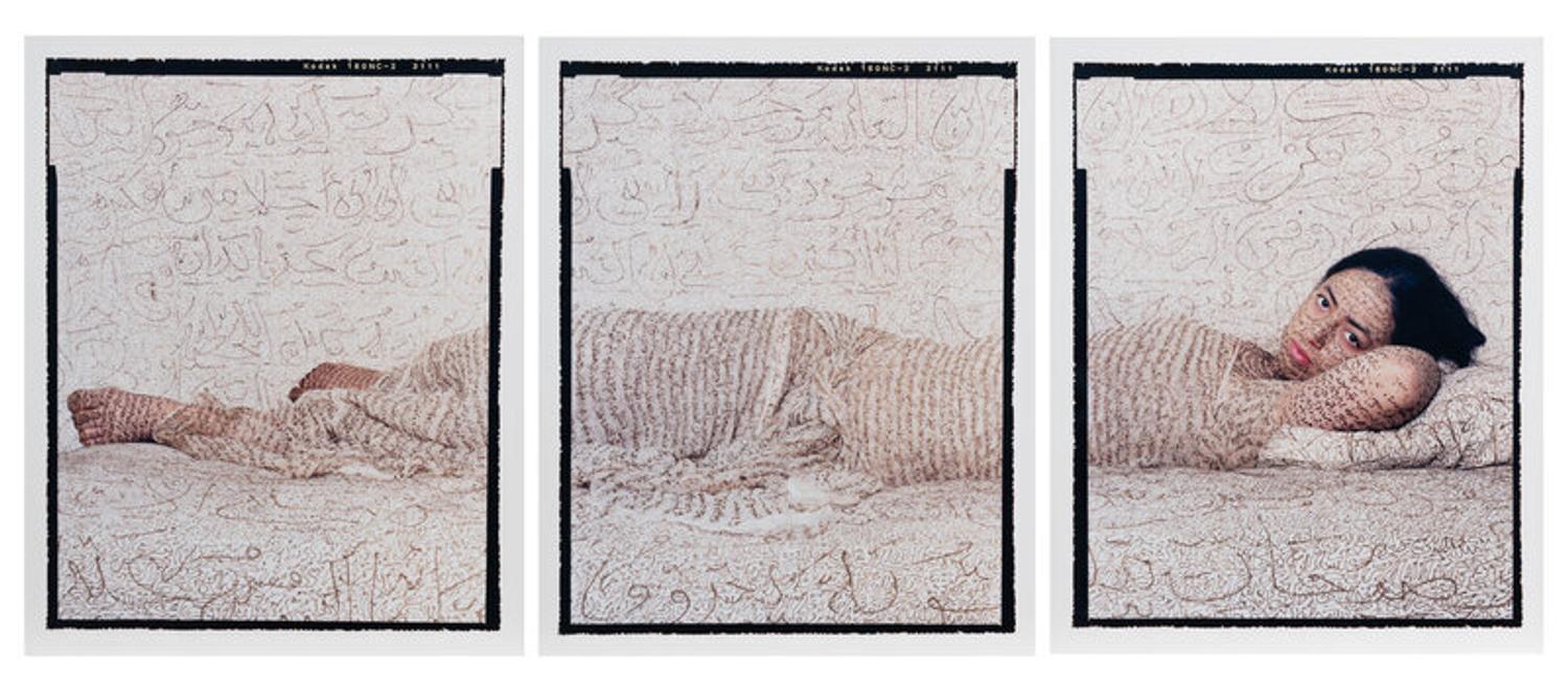 Lalla Essaydi (Moroccan, b. 1956) — Les Femmes du Maroc “Reclining Odalisque;” printed 2008 (triptych)