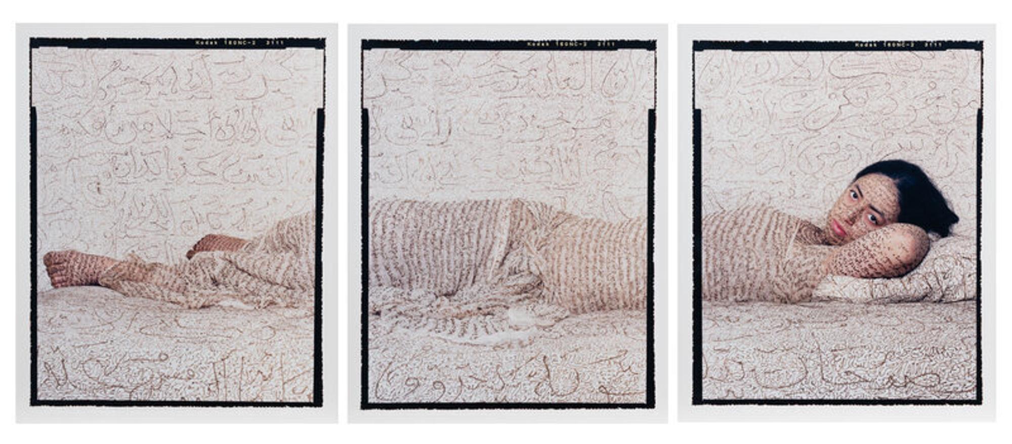 Lalla Essaydi (Moroccan, b. 1956) — Les Femmes du Maroc “Reclining Odalisque;” printed 2008 (triptych)