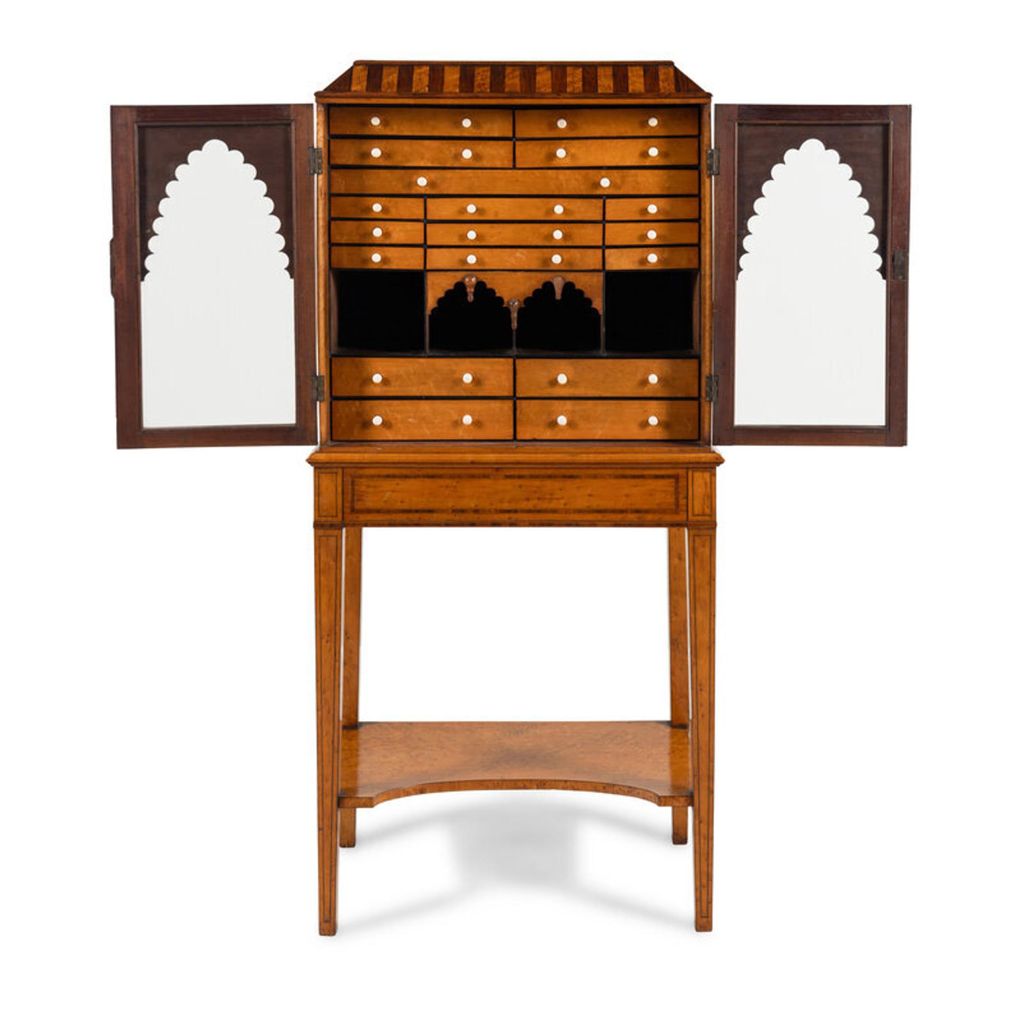 A German or Dutch Bird's Eye Maple and Rosewood Collector's Cabinet on Stand