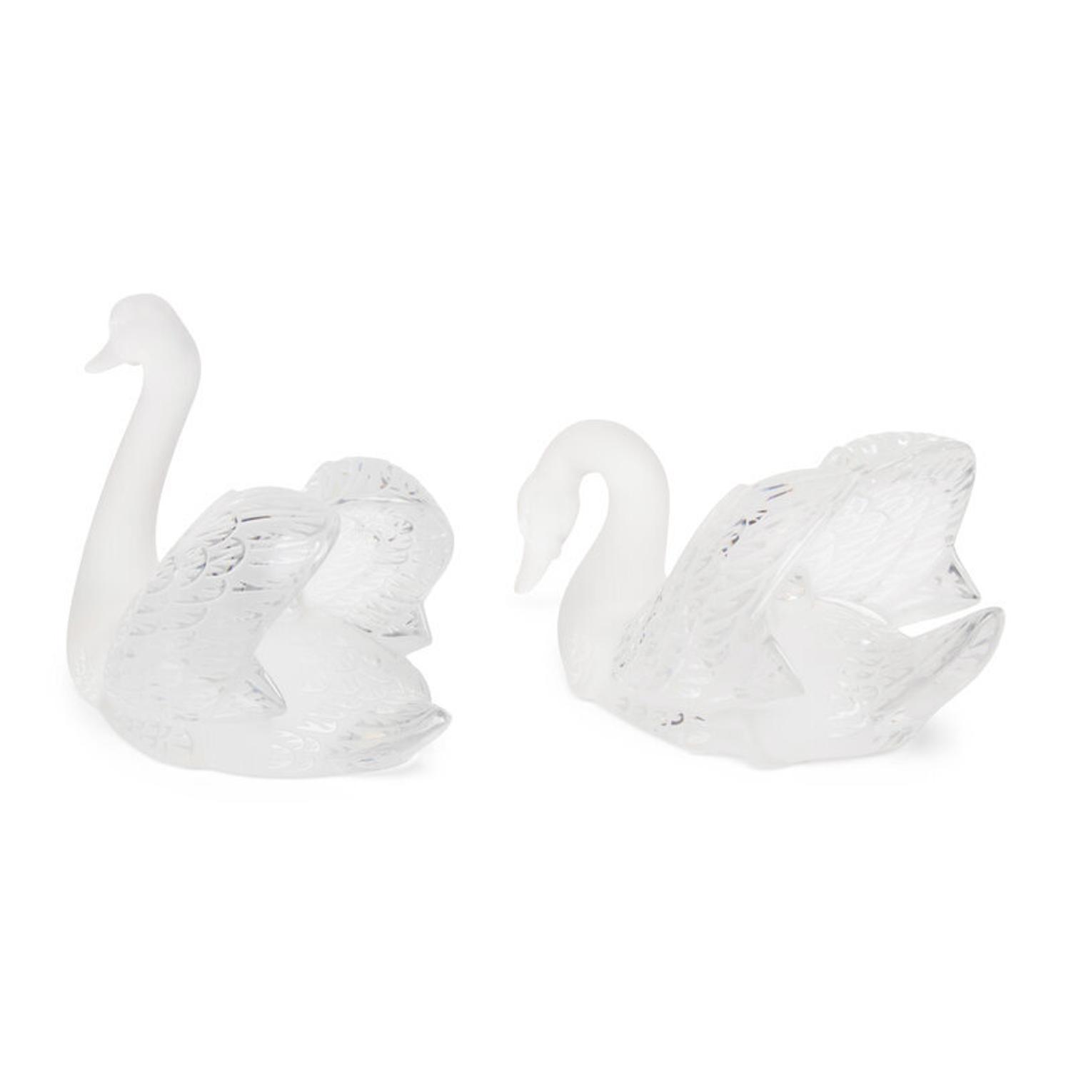 A Pair of Lalique Miroir Cygnes Sculptures