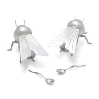 A Pair of Peruvian Silver and Glass Bee-Form Honey Dishes and Spoons