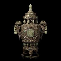 A Mongolian Jade Inset Silver Incense Burner 蒙古式銀 嵌玉 香爐