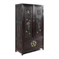 A Chinese Hardwood Jade and Hardstone Inset Square-Corner Cabinet, Fangjiaogui, 20th Century 近代 黑漆硬木嵌寳博古圖方角櫃