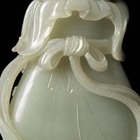 A Chinese Celadon Jade Bag-Form Vase with Later Cover, Qing Dynasty 清 青白玉包袱瓶