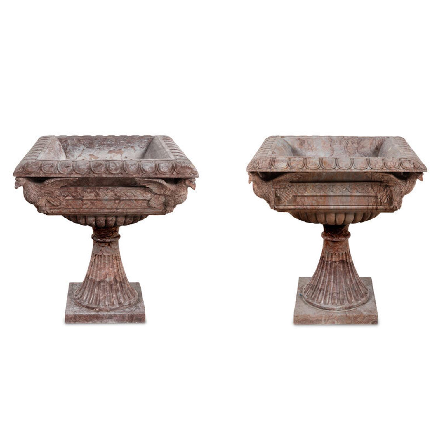 A Pair of Italian Neoclassical Style Red Marble Jardinières