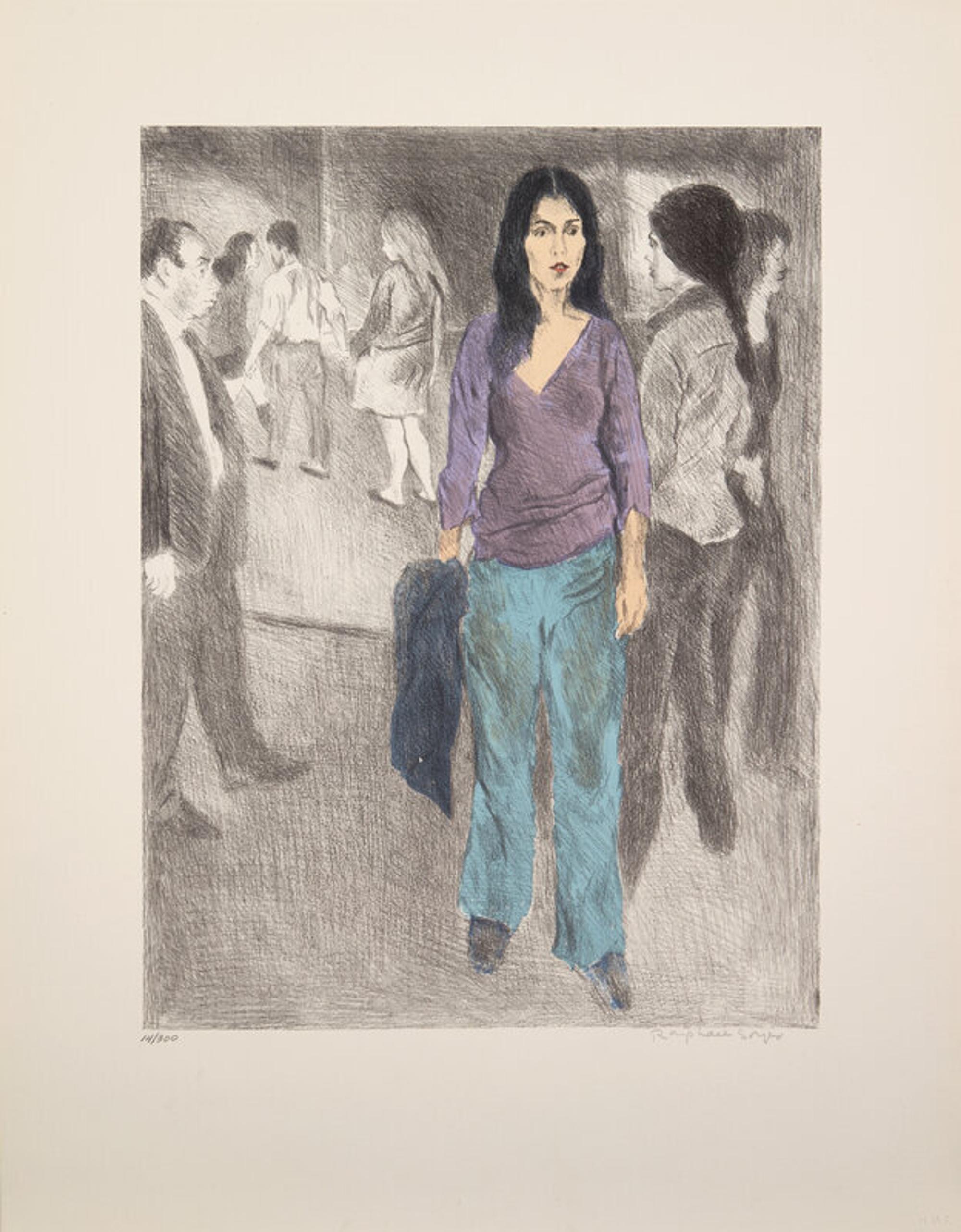 Raphael Soyer (American, 1899-1987) — Woman with Black Hair, 1979 and Passing By (Street Scene #3) , ca. 1975 (2 works)