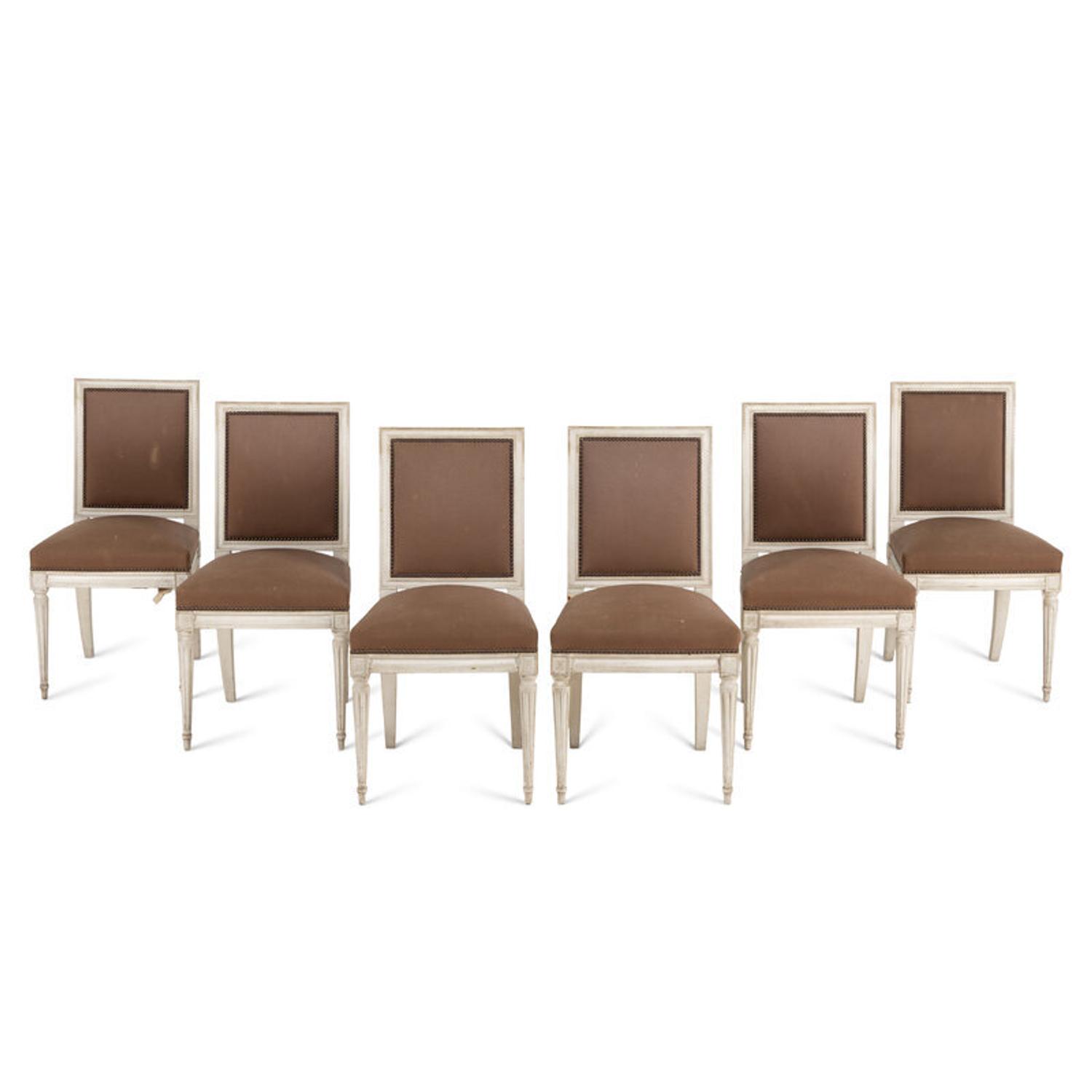 A Set of Six Louis XVI Style Crème-Painted Dining Chairs