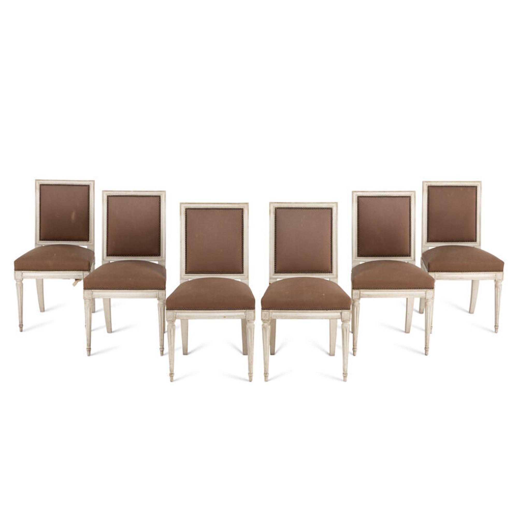 A Set of Six Louis XVI Style Crème-Painted Dining Chairs