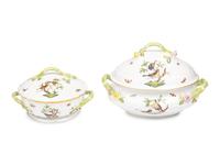 A Herend Rothschild Bird Porcelain Tureen and Covered Vegetable Dish
